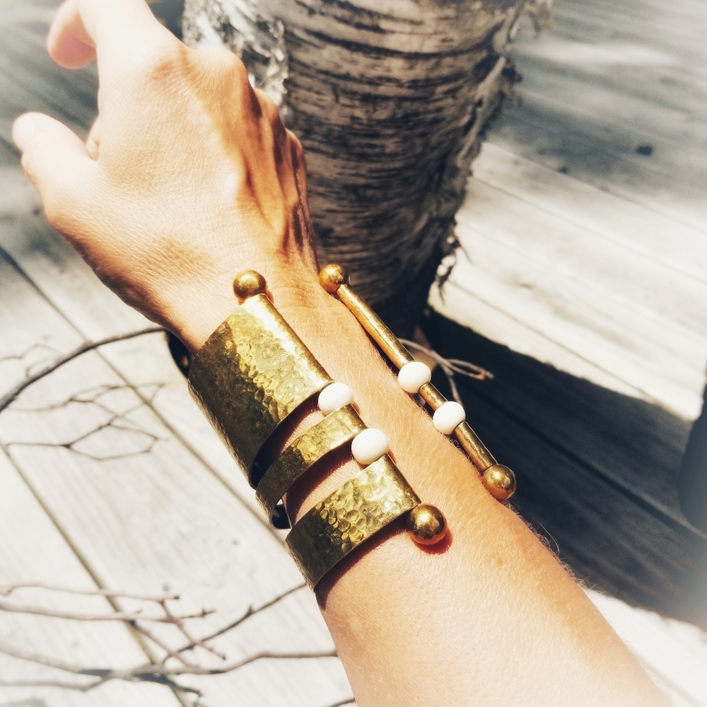 Designer solid brass cuff bone beads bracelet … - Picture 4 of 6